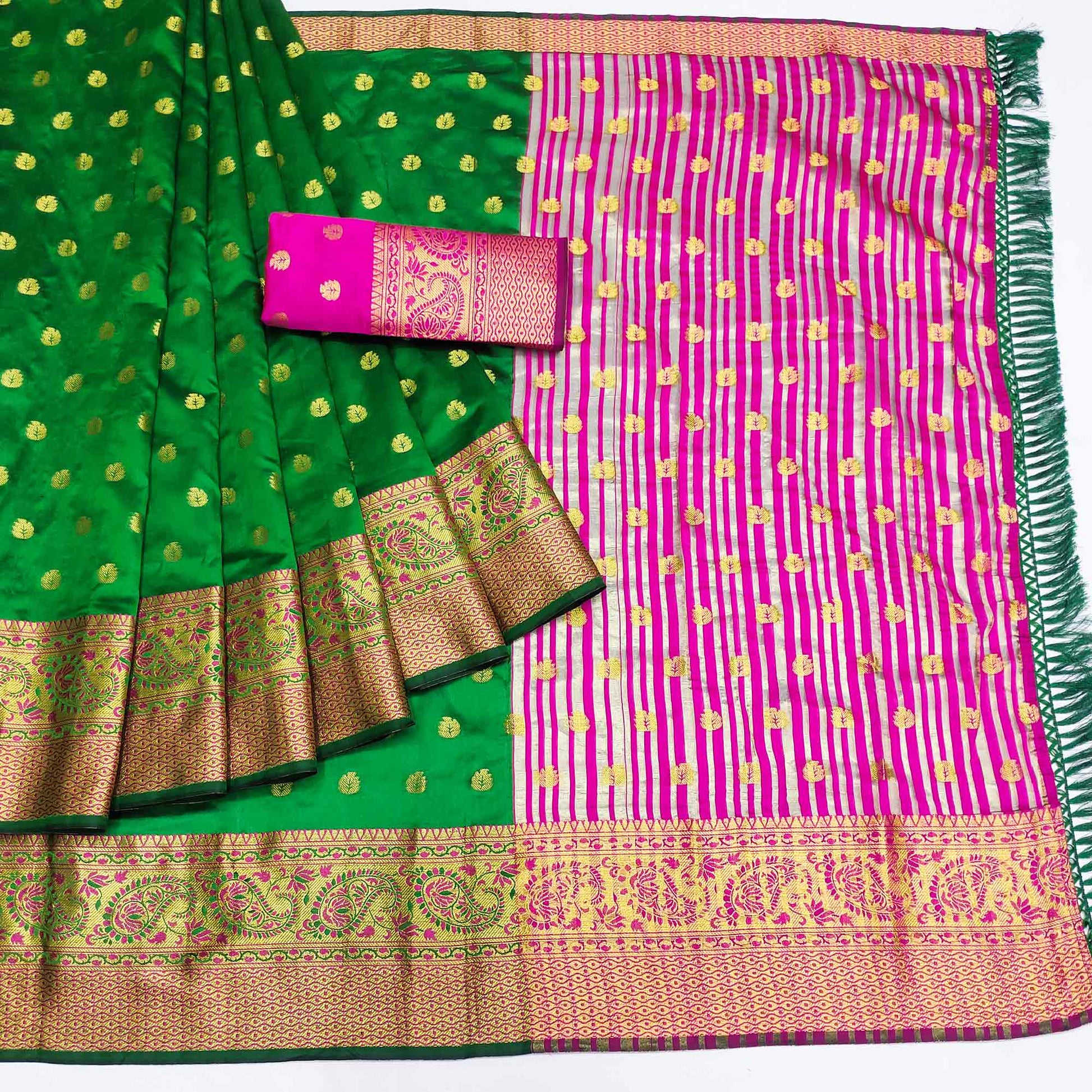 8-green-woven-jacquard-saree-with-tassels