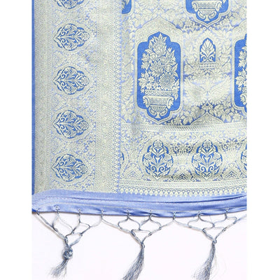 Blue Woven Kanjivaram Silk Saree WithTassels