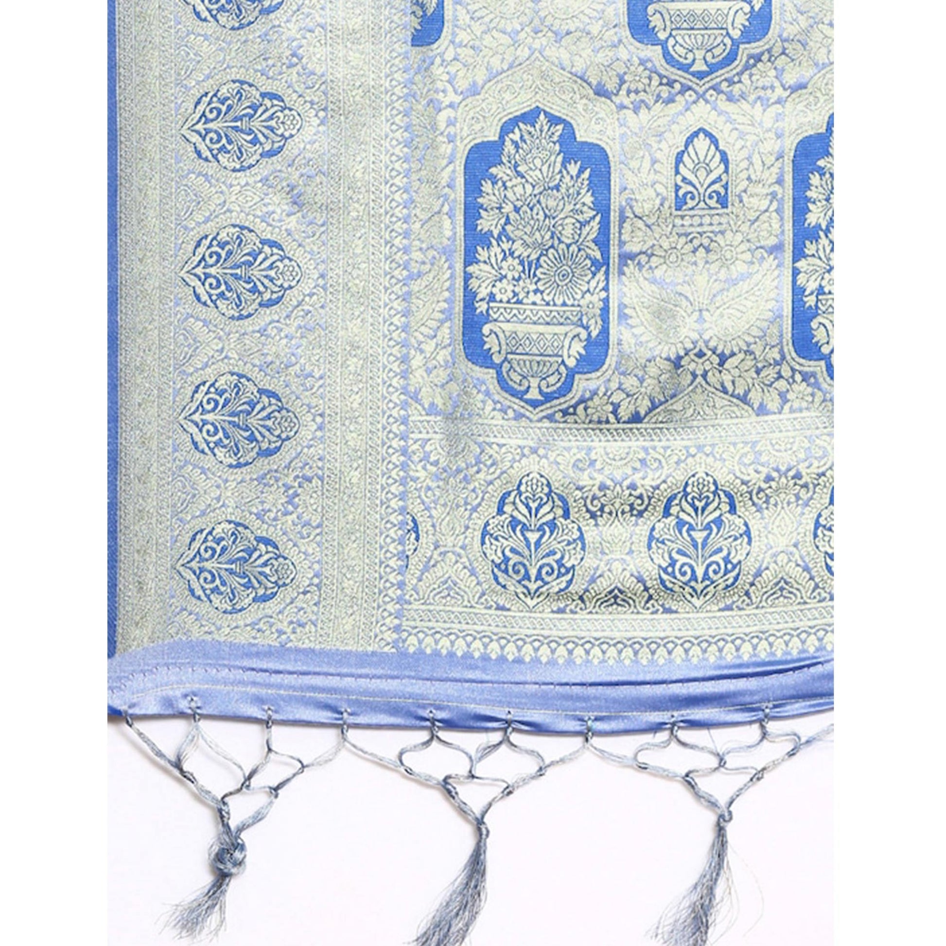 Blue Woven Kanjivaram Silk Saree WithTassels