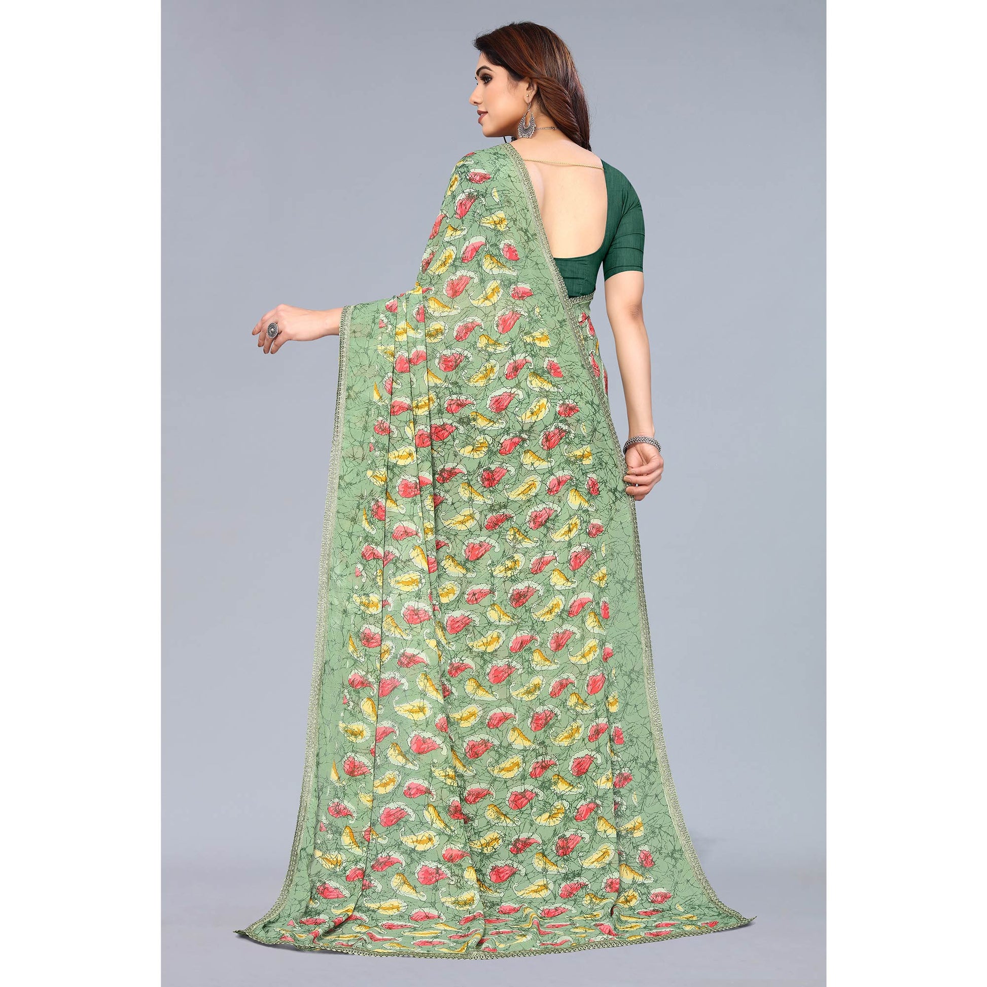 green-printed-georgette-saree-with-crochet-border