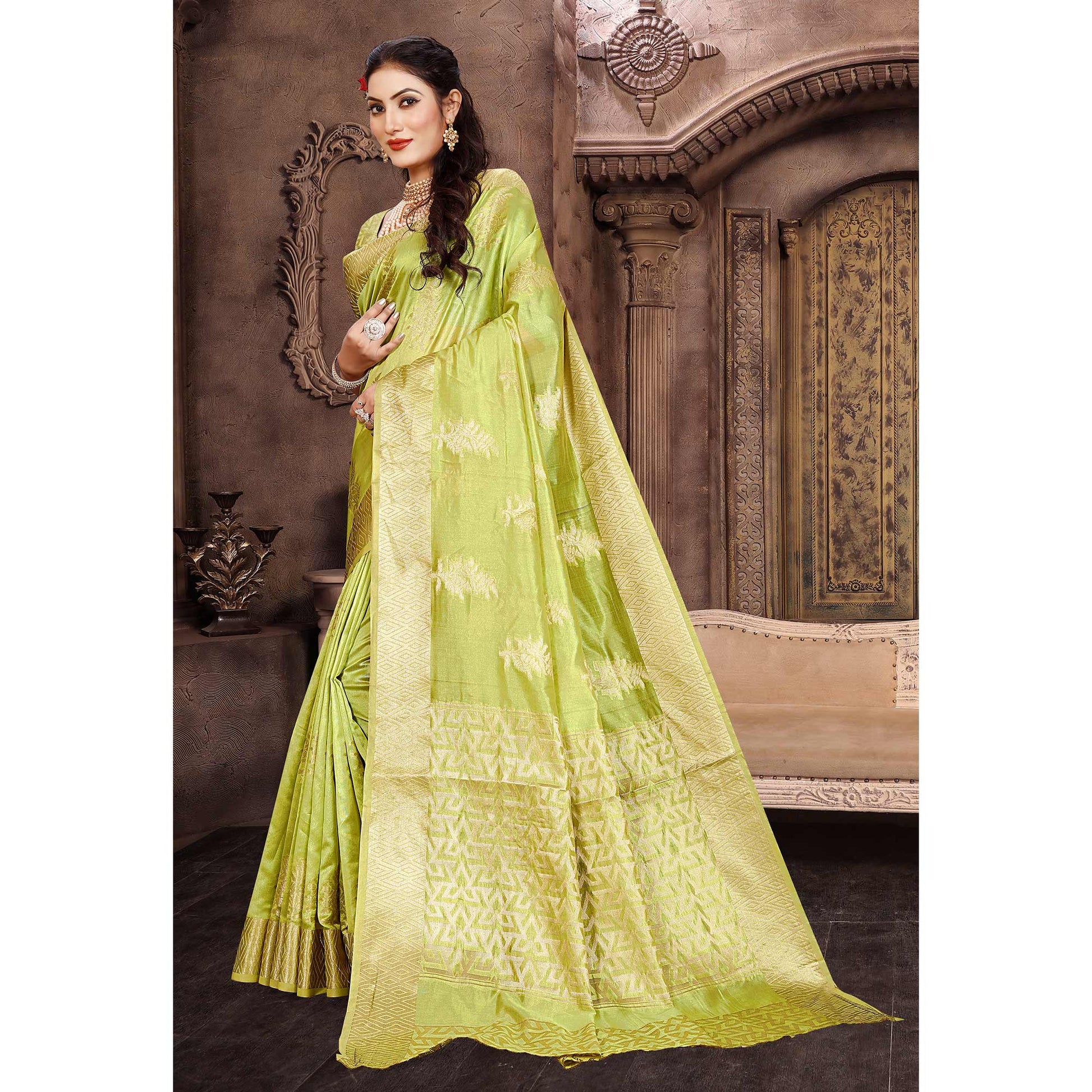 1green-floral-woven-organza-saree