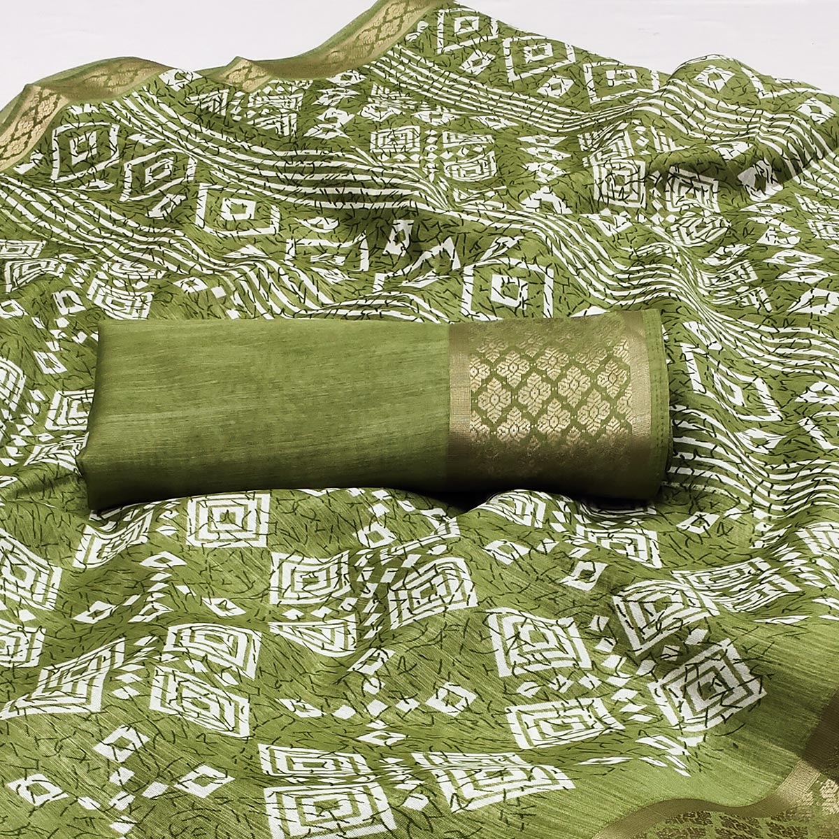 green-printed-cotton-silk-saree