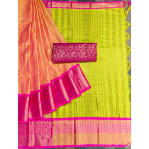 Lemon Green Woven Cotton Silk Saree
