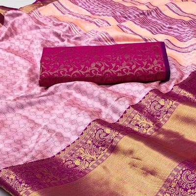 Blush Pink Woven Cotton Silk Saree With Tassels