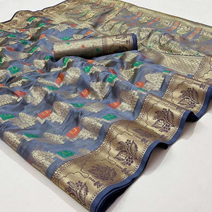 Grey Woven Organza Saree