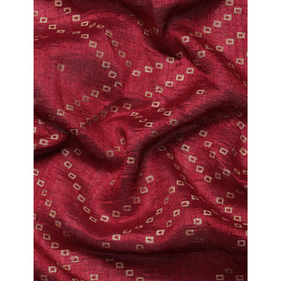 Maroon Foil Printed With Swarovski Vichitra Silk Saree