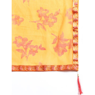 Light Orange Floral Foil Printed Zomato Saree