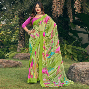 green-geometric-printed-georgette-saree