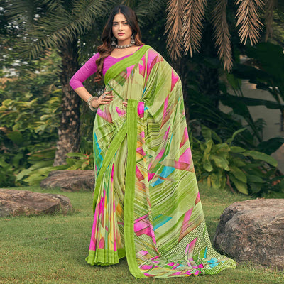 green-geometric-printed-georgette-saree