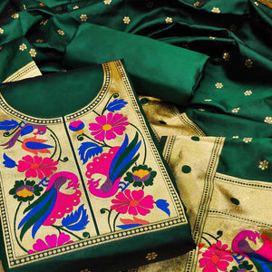 green-woven-banarasi-silk-paithani-dress-material