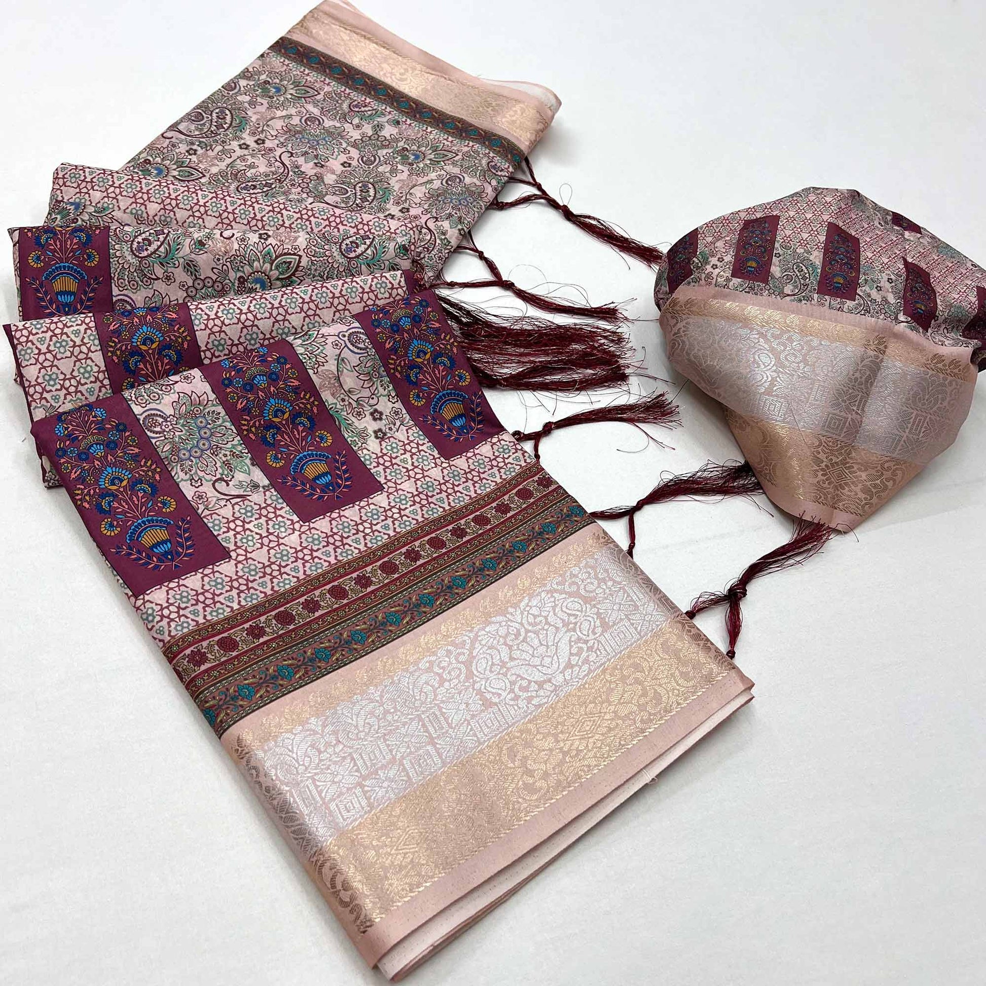 Multicolor Floral Digital Printed Pure Cotton Saree