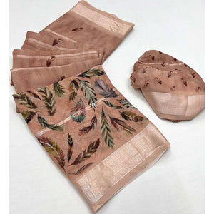 Brown Digital Printed Viscose Saree