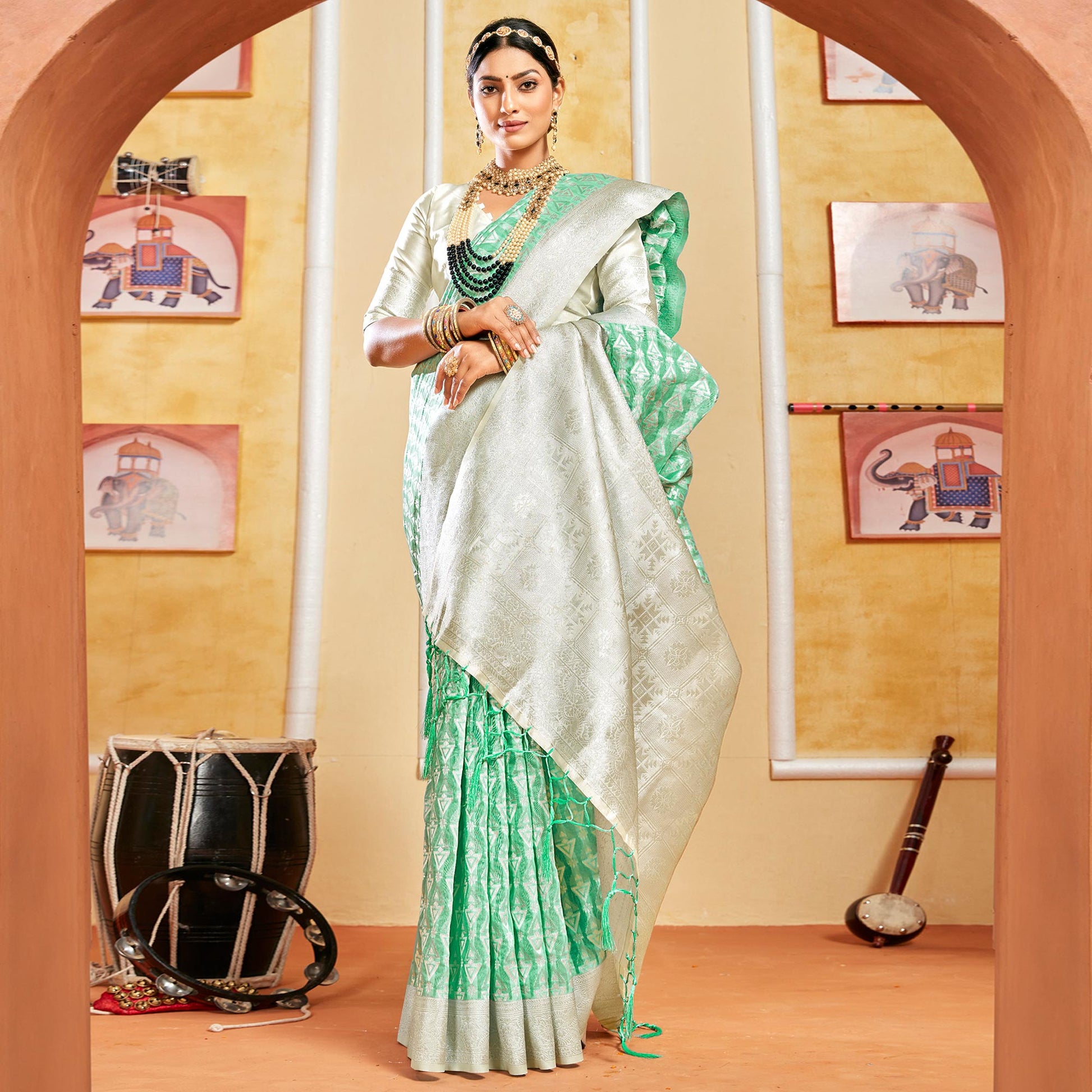 green-woven-cotton-silk-saree-with-tassels-7