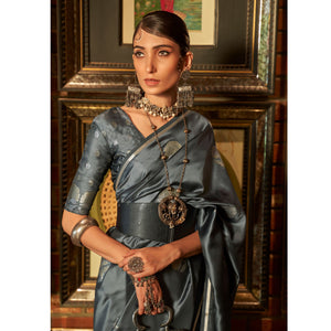 grey-floral-woven-satin-saree-with-tassels