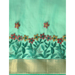 green-floral-embroidered-organza-saree-5
