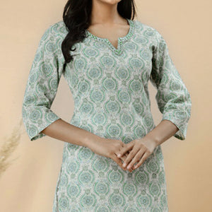 green-floral-printed-pure-cotton-kurti