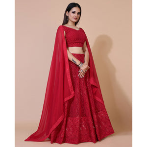 Dark Red Lucknowi Chikankari Work Georgette Lehenga Choli