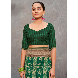 green-floral-printed-tussar-silk-saree