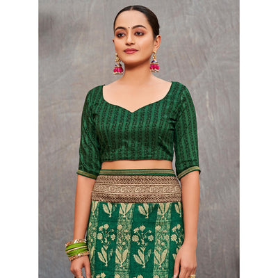 green-floral-printed-tussar-silk-saree