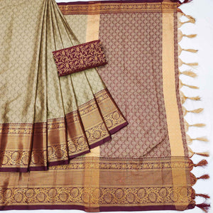 Chikoo Woven Cotton Silk Saree
