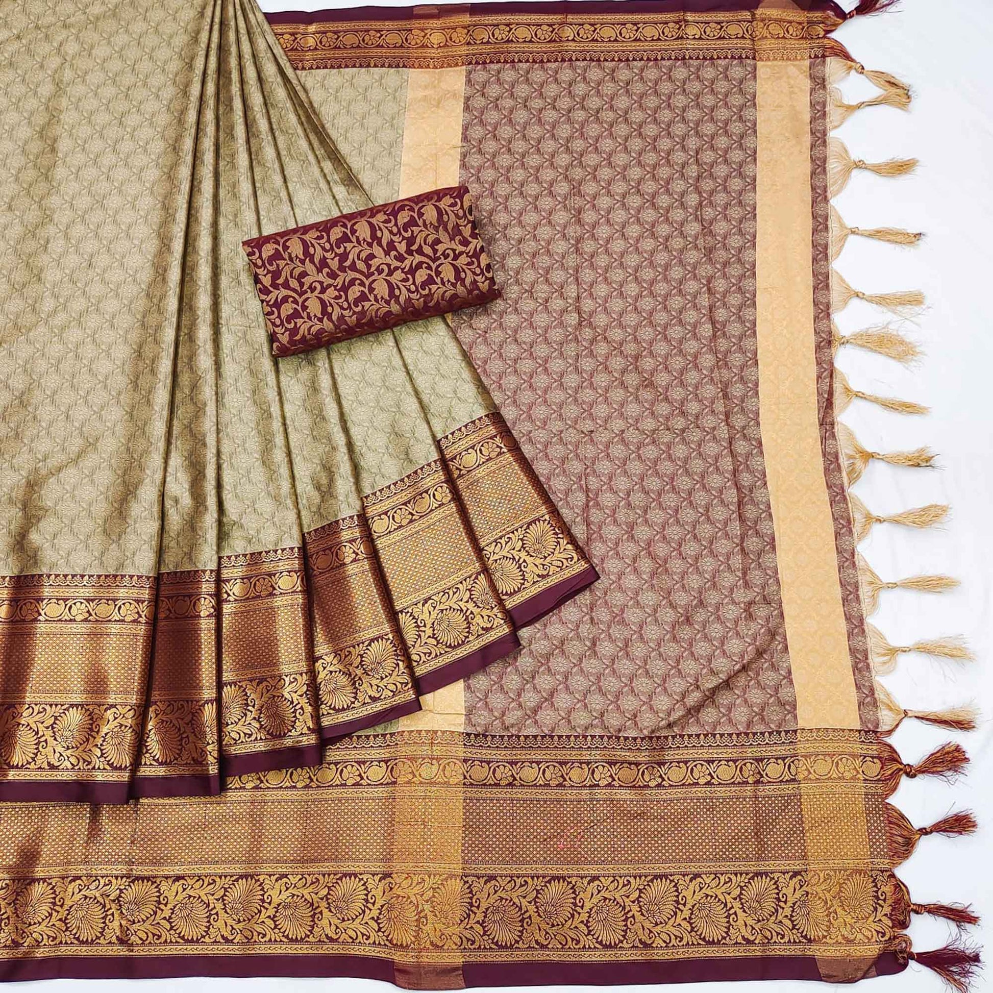 Chikoo Woven Cotton Silk Saree