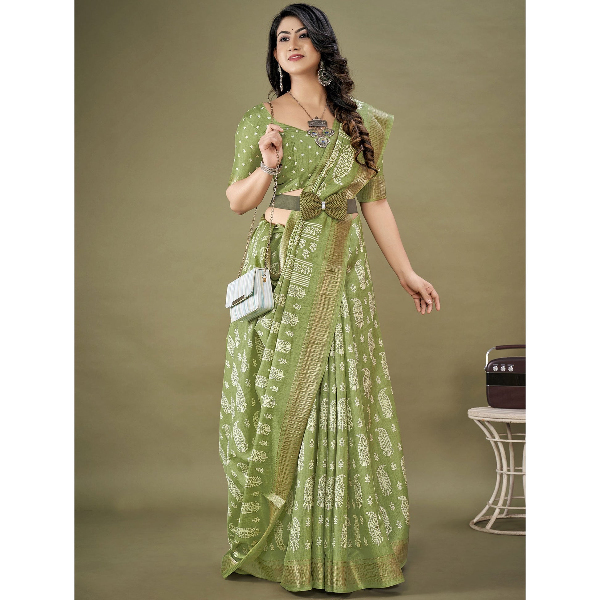 green-floral-printed-dola-silk-saree-1