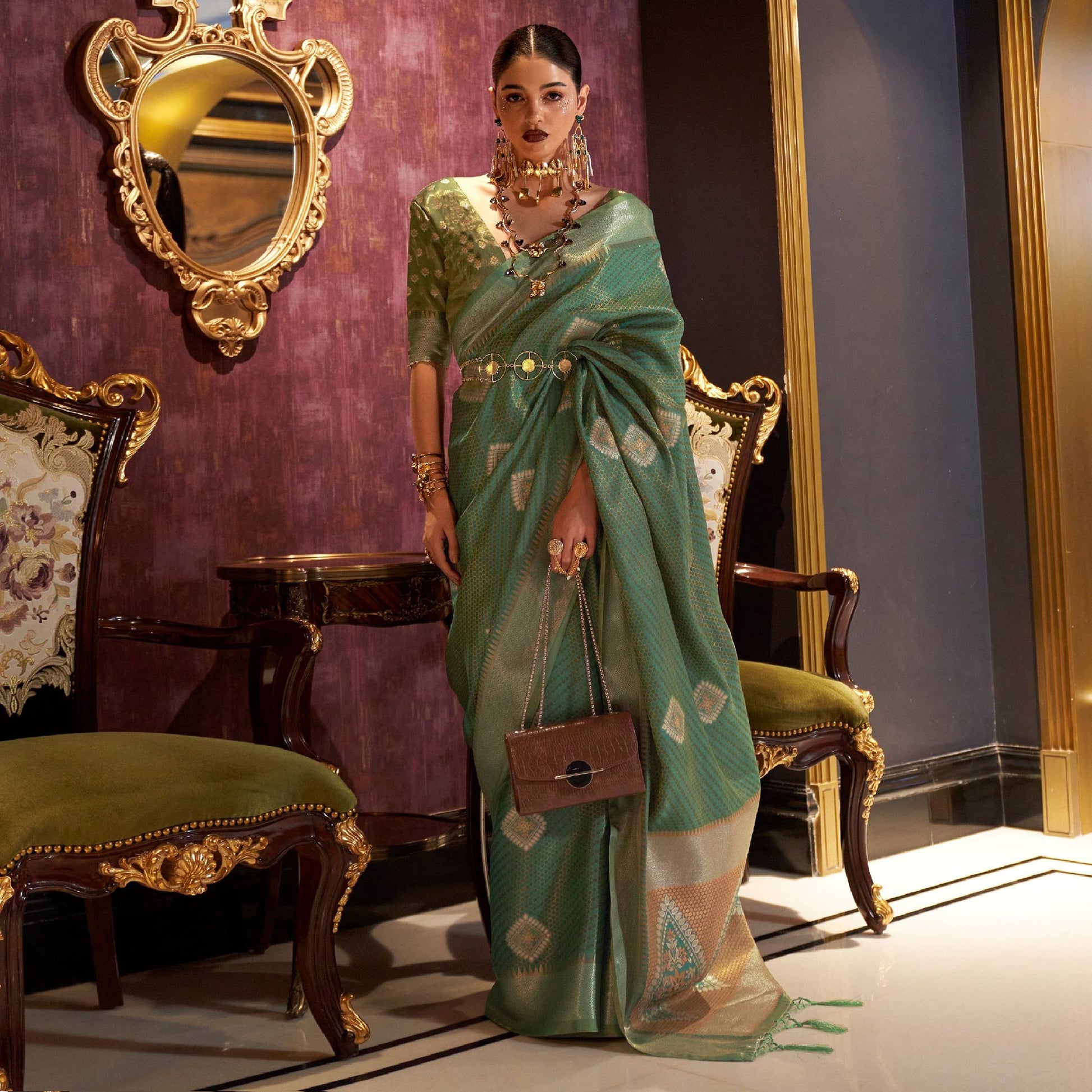 green-woven-art-silk-saree-with-tassels-13