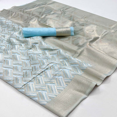 Blue Woven Linen Saree