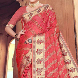 Gajari Pink Floral Woven Organza Saree