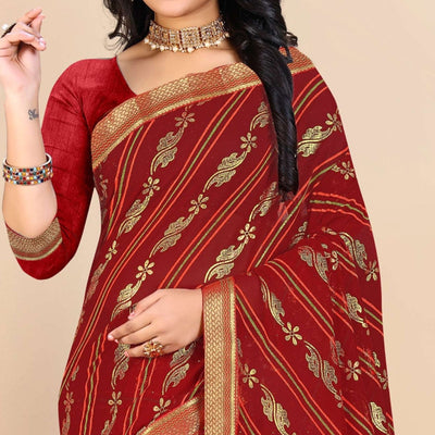 Maroon Foil Printed Georgette Saree