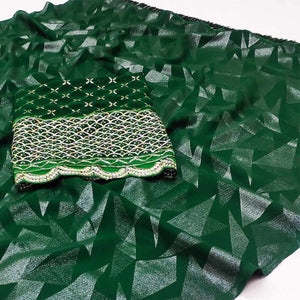 green-foil-printed-georgette-saree-2