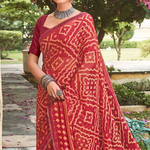Maroon Printed Chiffon Saree