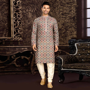 Multicolor Lucknowi And Digital Printed Cotton Kurta Pyjama Set