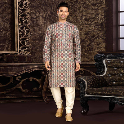 Multicolor Lucknowi And Digital Printed Cotton Kurta Pyjama Set