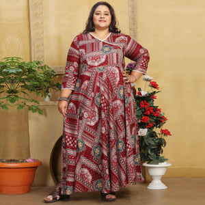 Maroon Floral Printed Long Kurti
