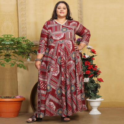 Maroon Floral Printed Long Kurti