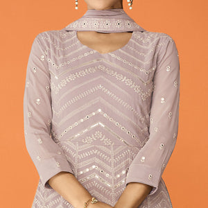 Dusty Rose Pink Sequins Embroidered Georgette Semi Stitched Anarkali Suit
