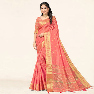 Gajari Pink Woven Assam Silk Saree With Tassels