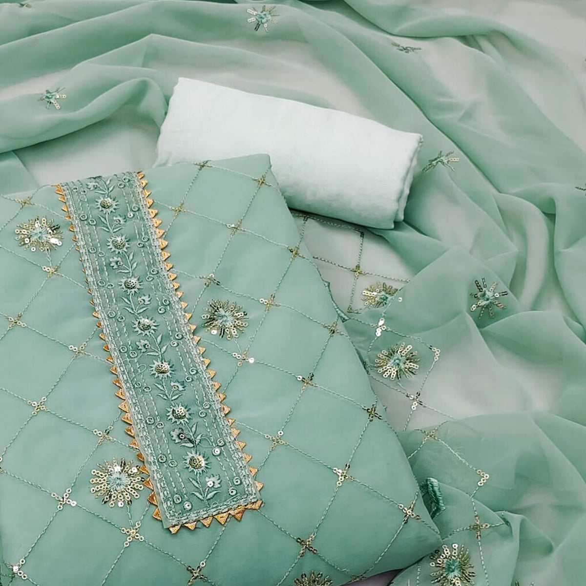green-embroidered-sequins-georgette-dress-material