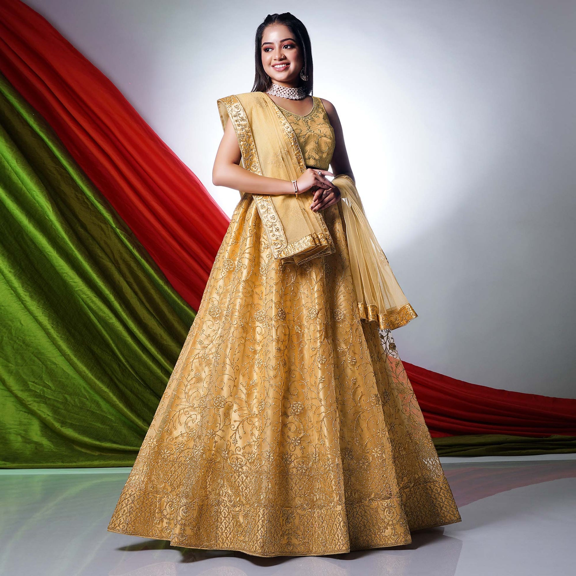 Chikoo Floral Embroidered Net Lehenga Choli