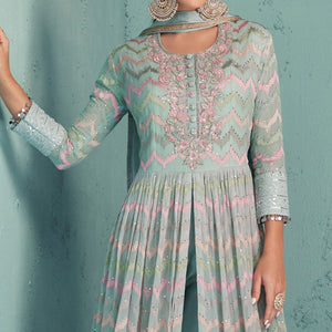 Blue Sequins Floral Embroidered Georgette Suit