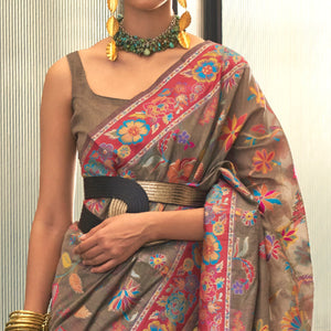 Brown Floral Woven Modal Saree