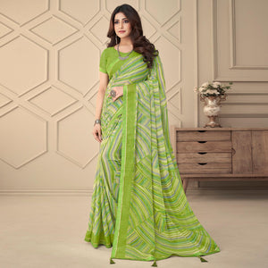 green-printed-chiffon-saree-with-tassels-1