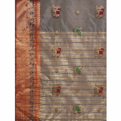 Grey Woven Organza Saree