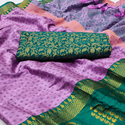 Light Purple Woven Cotton Silk Saree With Tassels