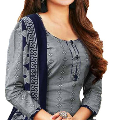 Grey Printed Crepe Patiala Dress Material