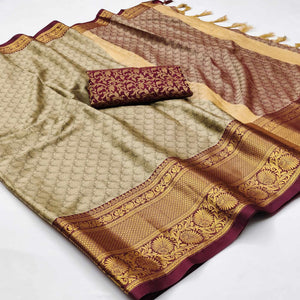 Chikoo Woven Cotton Silk Saree