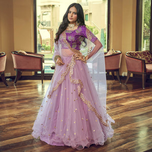 Lavender Sequins Embroidered Netted Lehenga Choli