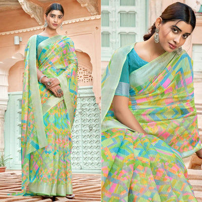 green-printed-poly-cotton-saree