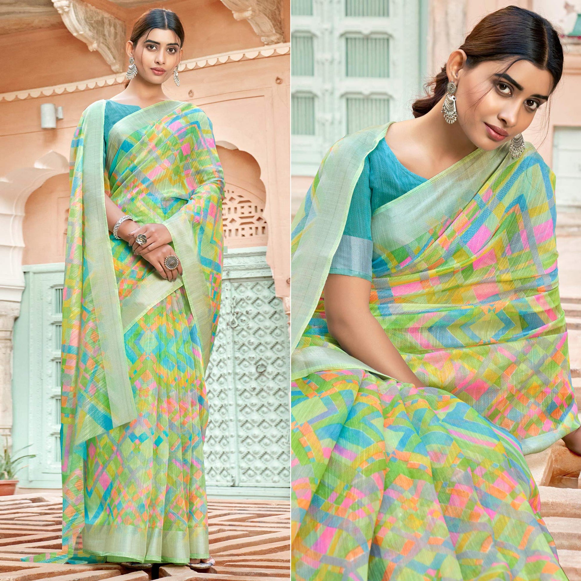 green-printed-poly-cotton-saree
